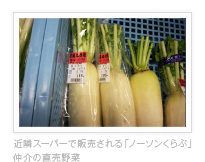 近隣スーパーで販売される「ノーソンくらぶ」仲介の直売野菜