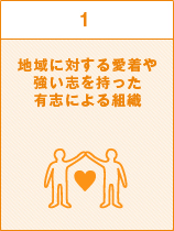 1.地域に対する愛着や強い志を持った有志による組織